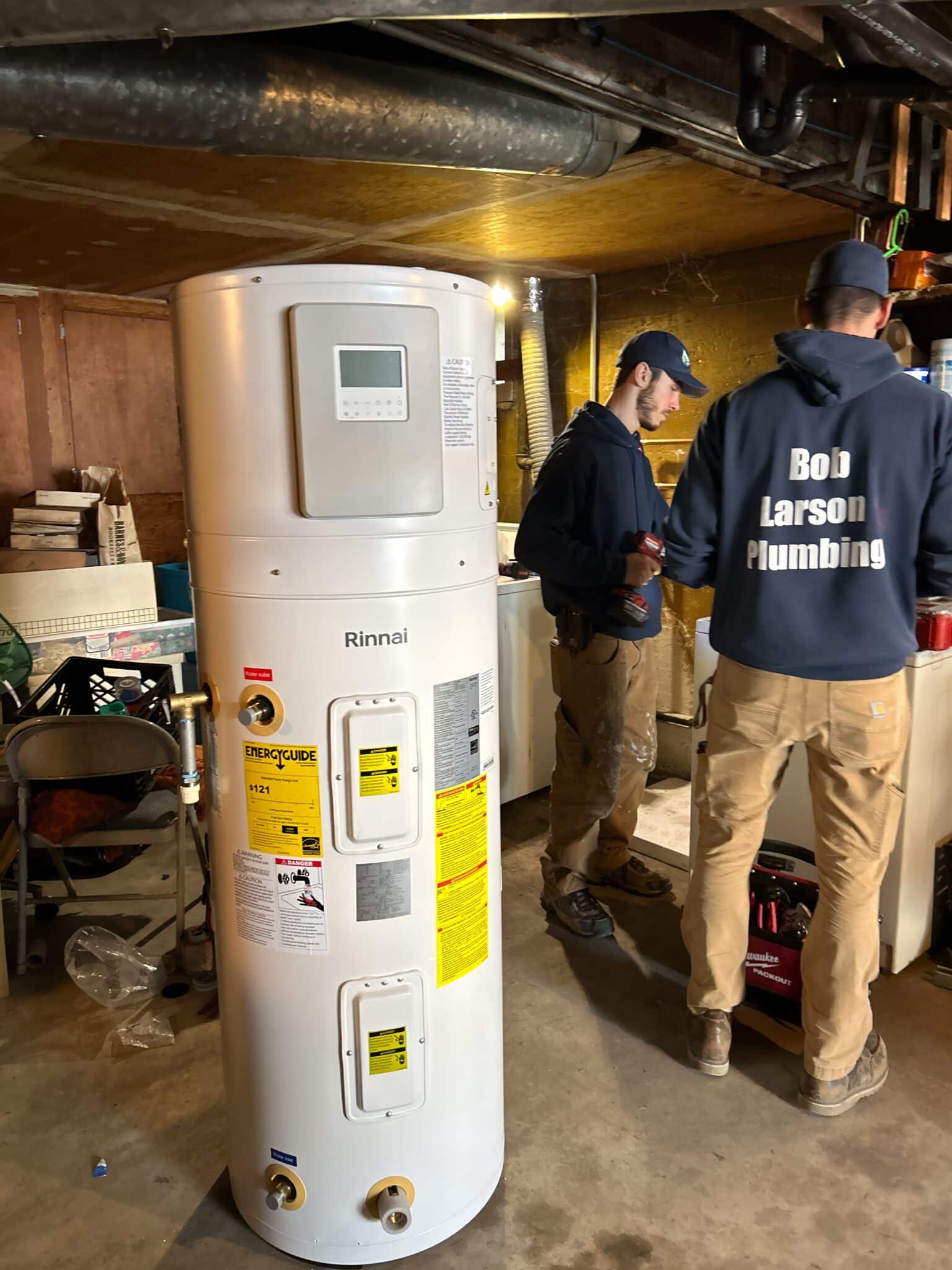 a Rinnai water heater being installed by the experts at Bob Larson Plumbing